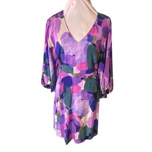 NWT $322 Tyler Boe Purple Multicolor Abstract Print‎ Silk Blend Dress Size 12